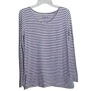 Loft Vintage Soft Long sleeve Gray and white striped scoop neck Tee  sz: S